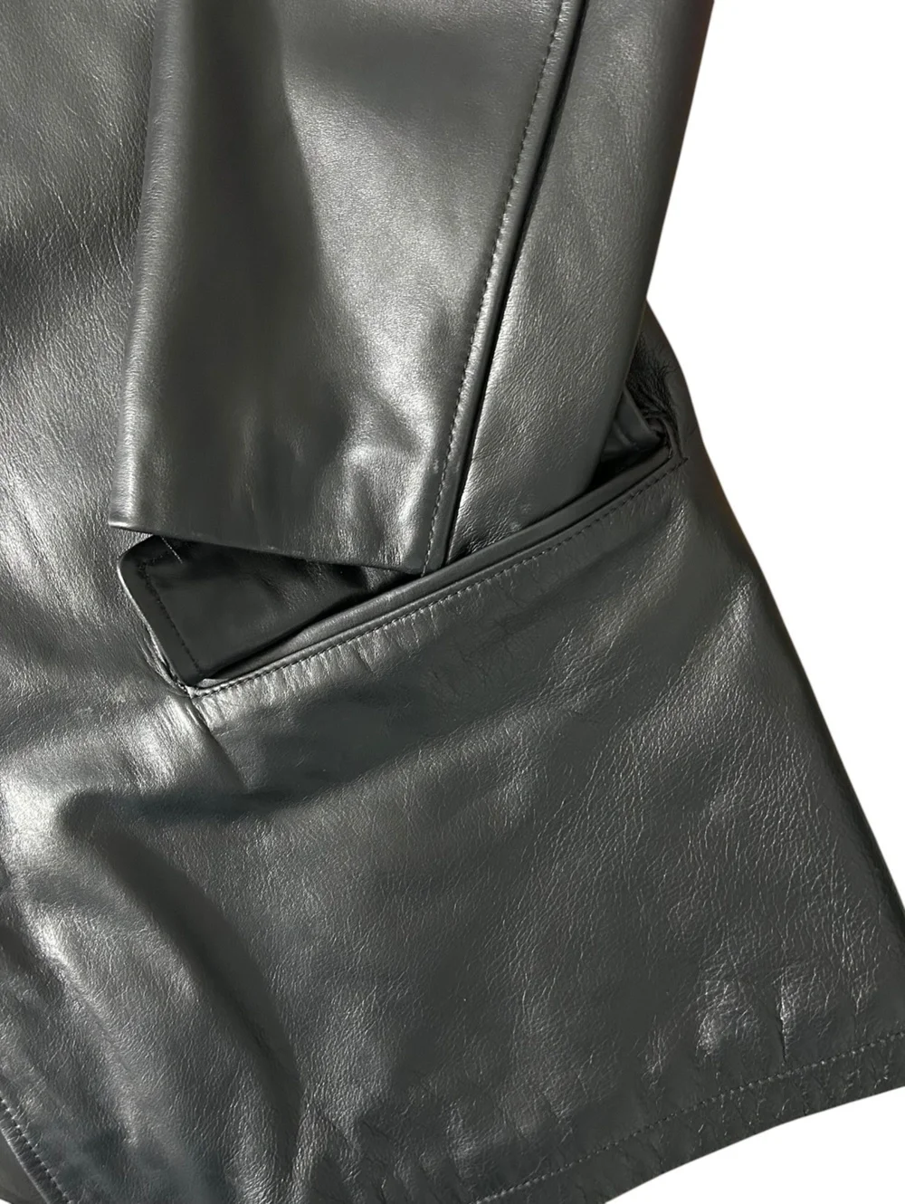 BANANA REPUBLIC Mens (L) Vintage Black 100% Leather Trench Coat Mid-Length Lined